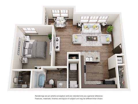 1 Bedroom 1 Bath Floor Plan at Palisades at Pleasant Crossing, Rogers, 72758